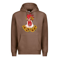 Chestnut rooster head with sunflowers Premium Hoodie - RanaPortraitStore