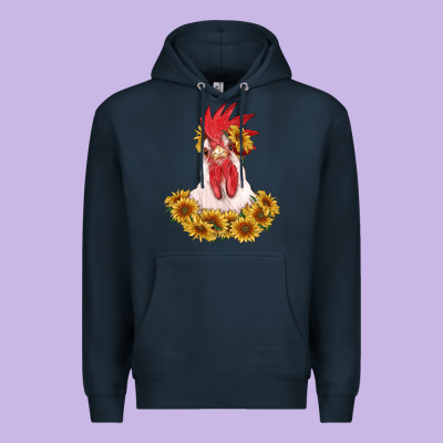Rooster Head With Sunflowers Premium Hoodie Designed By Ranaportraitstore