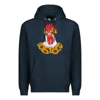 Navy rooster head with sunflowers Premium Hoodie - RanaPortraitStore