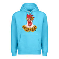 Ocean Blue rooster head with sunflowers Premium Hoodie - RanaPortraitStore