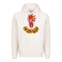 Pale Pink rooster head with sunflowers Premium Hoodie - RanaPortraitStore