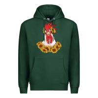 Sports Green rooster head with sunflowers Premium Hoodie - RanaPortraitStore