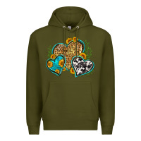Army Green leopard cowhide hearts Premium Hoodie - Zillion Design Studio