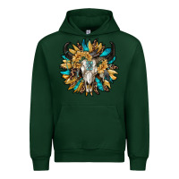 Forest Green bull skull with sunflower Urban Hoodie - RanaPortraitStore