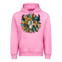 Fuchsia Pink bull skull with sunflower Urban Hoodie - RanaPortraitStore