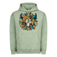 Pigment Oil Green bull skull with sunflower Urban Hoodie - RanaPortraitStore