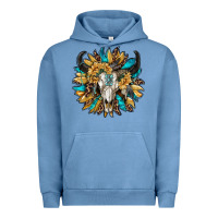Pigment Pebble Blue bull skull with sunflower Urban Hoodie - RanaPortraitStore
