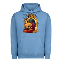 Pigment Pebble Blue Halloween Skull Candles and Roses Urban Hoodie - texasbilliewilder