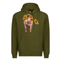 Army Green pig with sunflowers Premium Hoodie - RanaPortraitStore
