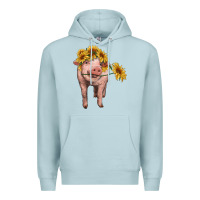 Blue Mist pig with sunflowers Premium Hoodie - RanaPortraitStore
