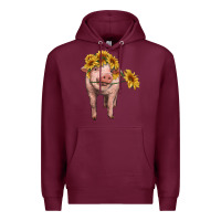 Burgundy pig with sunflowers Premium Hoodie - RanaPortraitStore