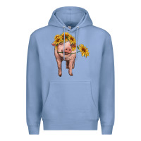 Colony Blue pig with sunflowers Premium Hoodie - RanaPortraitStore