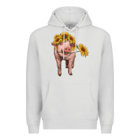 Dove Grey pig with sunflowers Premium Hoodie - RanaPortraitStore