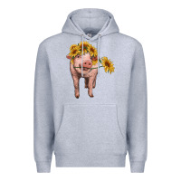 Heather Grey pig with sunflowers Premium Hoodie - RanaPortraitStore