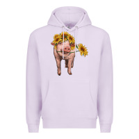 Lilac pig with sunflowers Premium Hoodie - RanaPortraitStore