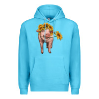 Ocean Blue pig with sunflowers Premium Hoodie - RanaPortraitStore