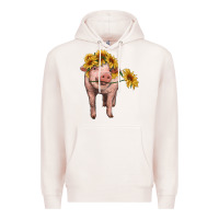 Pale Pink pig with sunflowers Premium Hoodie - RanaPortraitStore