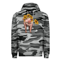 Slate Camo pig with sunflowers Premium Hoodie - RanaPortraitStore