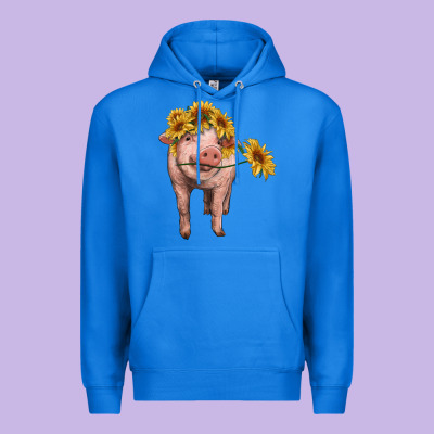 Pig With Sunflowers Premium Hoodie Designed By Ranaportraitstore