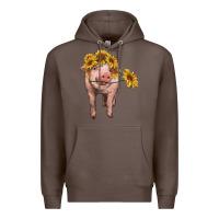 Coffee pig with sunflowers Premium Hoodie - RanaPortraitStore