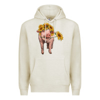 Oatmeal Heather pig with sunflowers Premium Hoodie - RanaPortraitStore