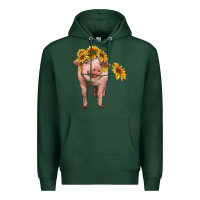 Sports Green pig with sunflowers Premium Hoodie - RanaPortraitStore