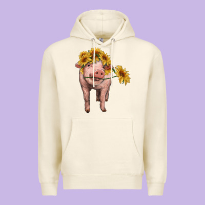 Pig With Sunflowers Premium Hoodie Designed By Ranaportraitstore