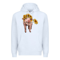 White pig with sunflowers Premium Hoodie - RanaPortraitStore