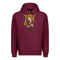 Burgundy longhorn cow with sunflowers Premium Hoodie - RanaPortraitStore