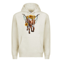 Oatmeal Heather longhorn cow with sunflowers Premium Hoodie - RanaPortraitStore