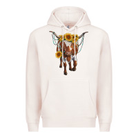 Pale Pink longhorn cow with sunflowers Premium Hoodie - RanaPortraitStore
