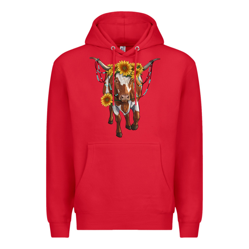 Longhorn Cow With Sunflowers Premium Hoodie by RanaPortraitStore | Teevron