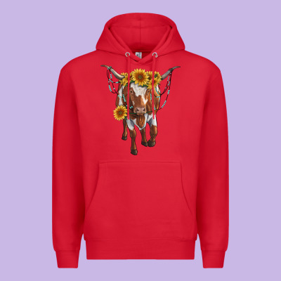 Longhorn Cow With Sunflowers Premium Hoodie Designed By Ranaportraitstore