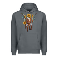 Rock longhorn cow with sunflowers Premium Hoodie - RanaPortraitStore