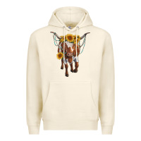 Tofu longhorn cow with sunflowers Premium Hoodie - RanaPortraitStore