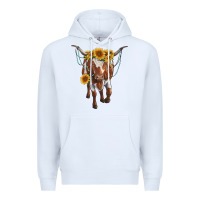 White longhorn cow with sunflowers Premium Hoodie - RanaPortraitStore