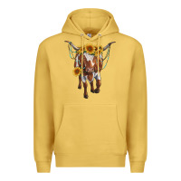 Antique Gold longhorn cow with sunflowers Premium Hoodie - RanaPortraitStore