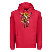 Cardinal longhorn cow with sunflowers Premium Hoodie - RanaPortraitStore
