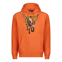Carrot longhorn cow with sunflowers Premium Hoodie - RanaPortraitStore