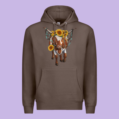 Longhorn Cow With Sunflowers Premium Hoodie Designed By Ranaportraitstore