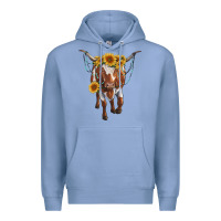 Colony Blue longhorn cow with sunflowers Premium Hoodie - RanaPortraitStore