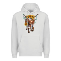 Dove Grey longhorn cow with sunflowers Premium Hoodie - RanaPortraitStore