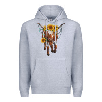 Heather Grey longhorn cow with sunflowers Premium Hoodie - RanaPortraitStore