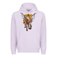 Lilac longhorn cow with sunflowers Premium Hoodie - RanaPortraitStore