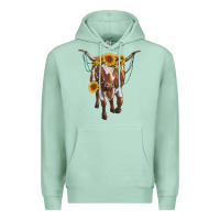 Seafoam longhorn cow with sunflowers Premium Hoodie - RanaPortraitStore