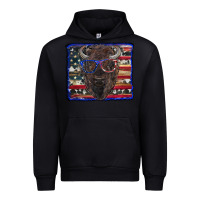 Black bison with american flag and glasses Urban Hoodie - RanaPortraitStore