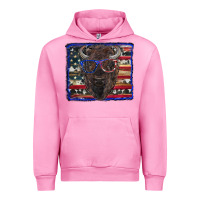 Fuchsia Pink bison with american flag and glasses Urban Hoodie - RanaPortraitStore