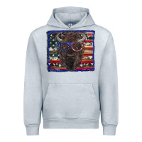 Heather Grey bison with american flag and glasses Urban Hoodie - RanaPortraitStore