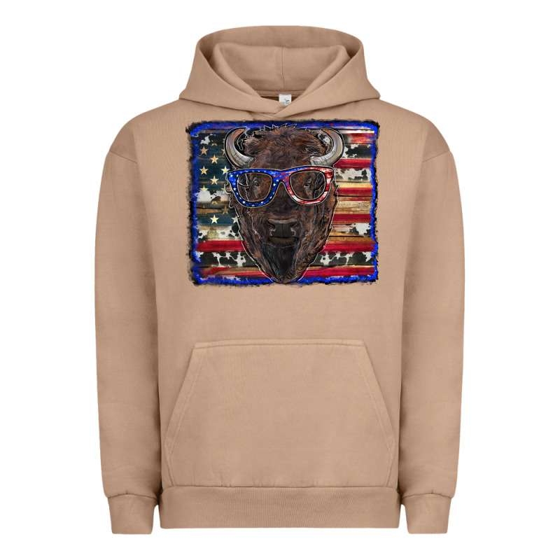 Bison With American Flag And Glasses Urban Hoodie by RanaPortraitStore | Teevron