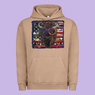 Bison With American Flag And Glasses Urban Hoodie Designed By Ranaportraitstore